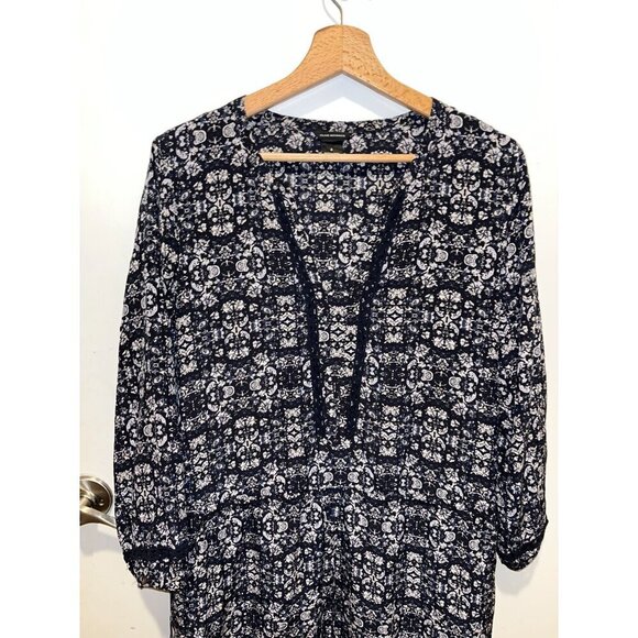 Club Monaco Womens Printed Long Sleeve Dress Size 6 Black y/White Floral Pattern - Picture 2 of 9